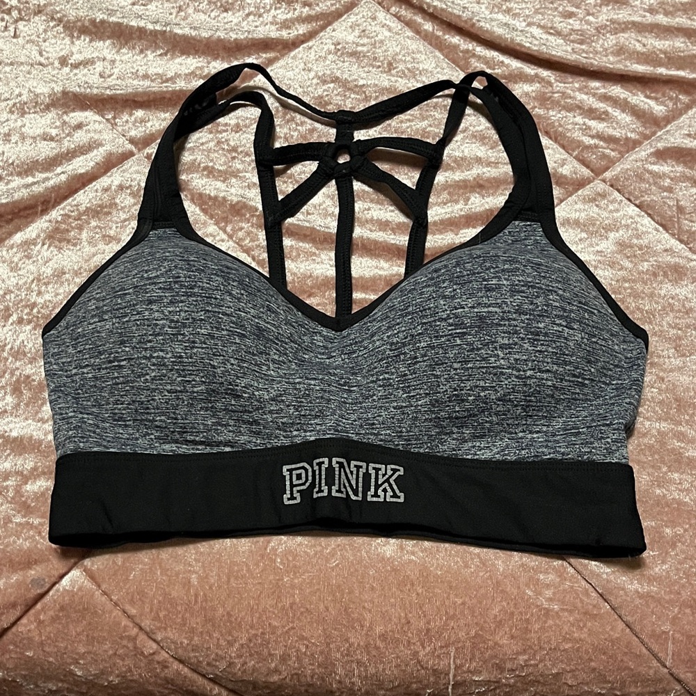PINK Victoria's Secret Black and Gray Sports Bra